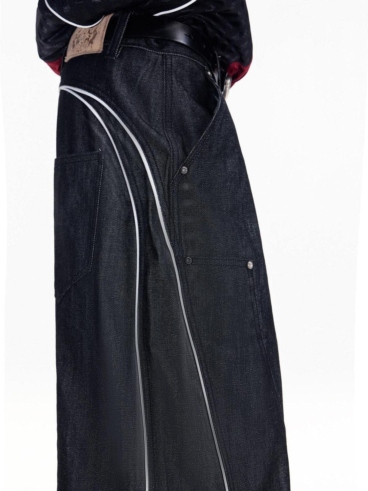 Trendy Washed High Waist Straight Leg Chain Detail Unisex Black Cotton Jeans