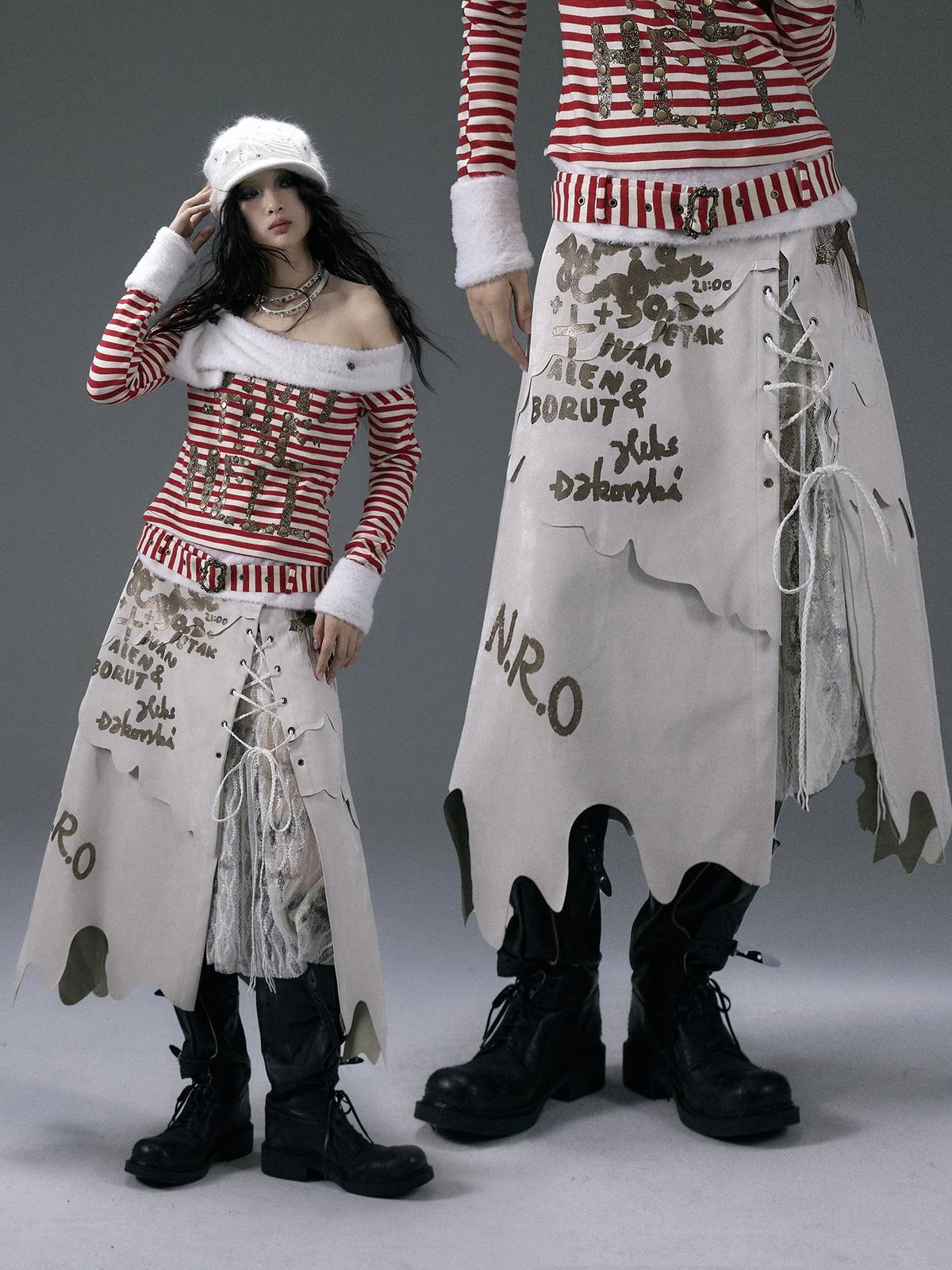 Punk Gothic Lace Asymmetrical Leather Skirt Dresses