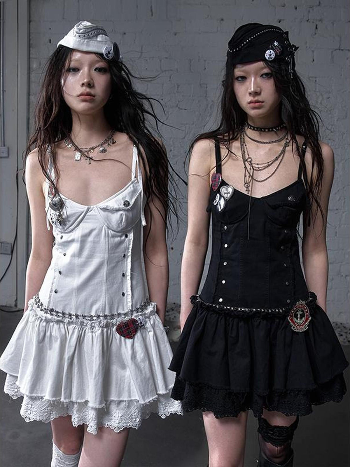 Punk Gothic Lace Trim Mini Puff Dress
