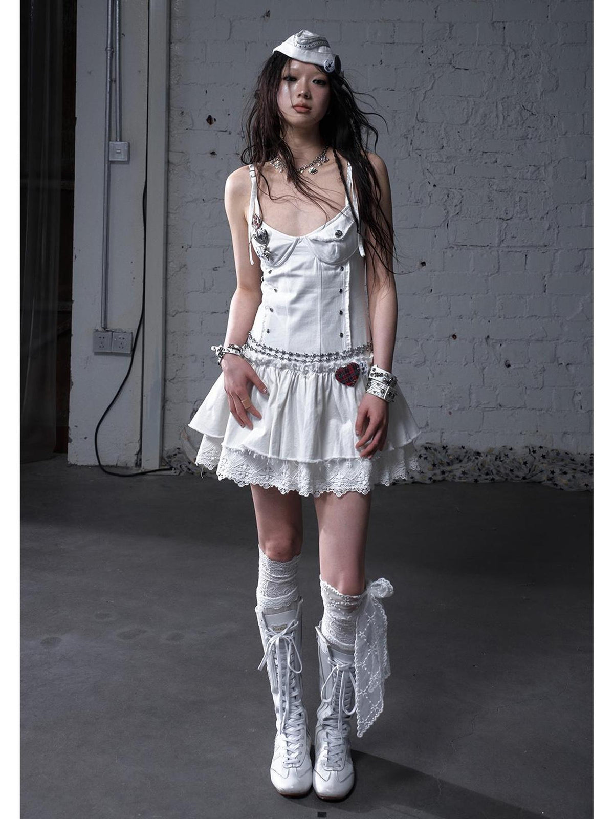 Punk Gothic Lace Trim Mini Puff Dress
