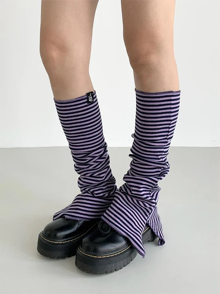 Purple Black Slit Casual Socks With Taro Stripe Socks