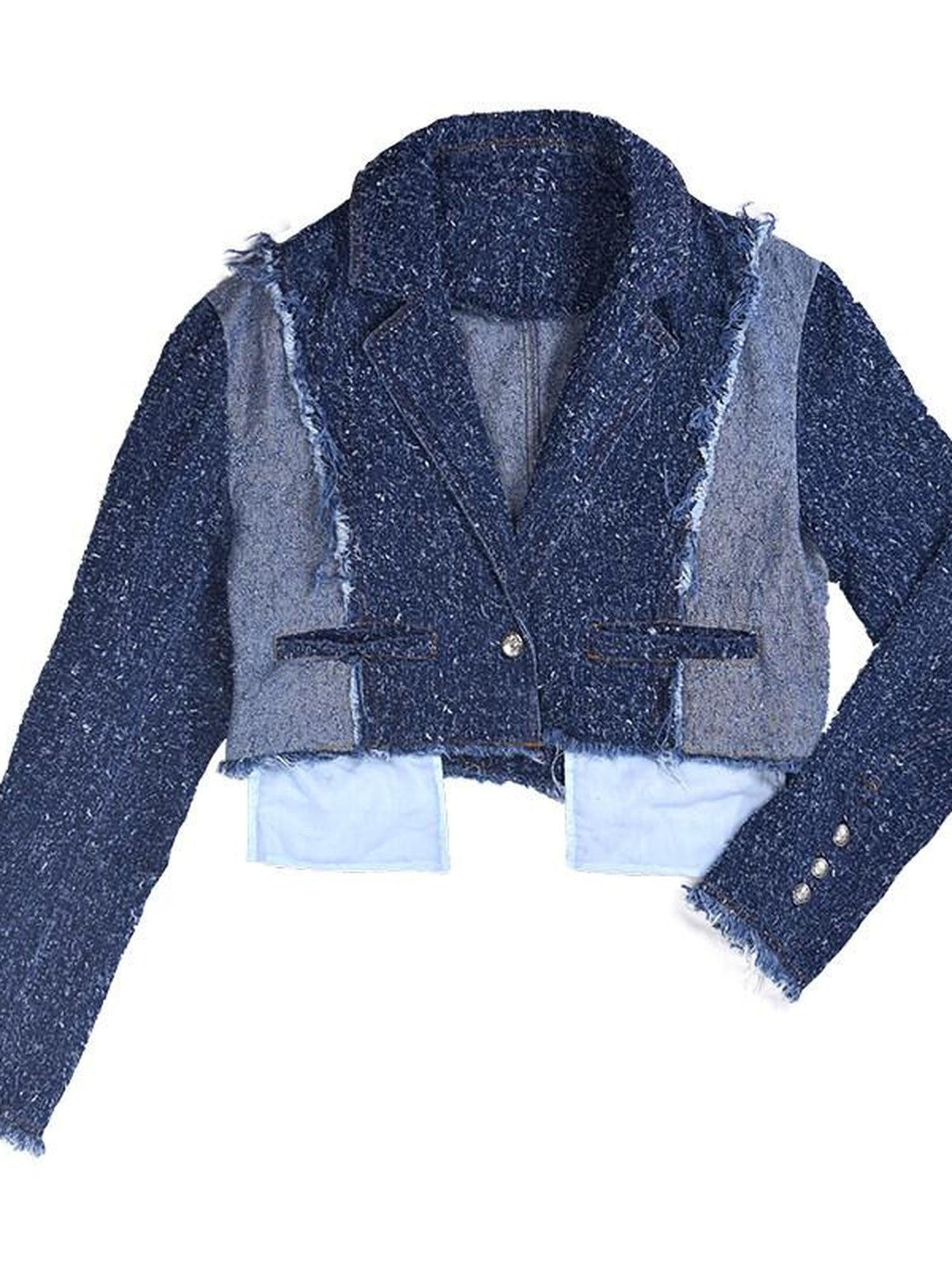 Cropped Patchwork Deconstructed Women's Brushed Washed Denim Jackets