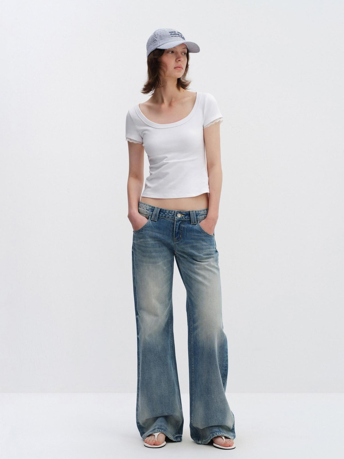 Ice Blue Cotton Low Rise Button Fly No Stretch Classic Womens Straight Jeans