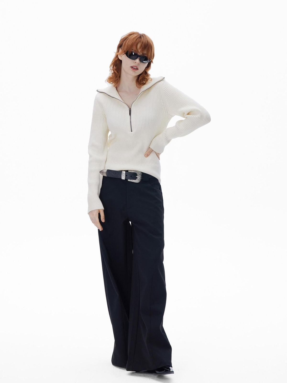 Soft Cotton Stand Collar Pullover Commuter Womens Cream Sweaters
