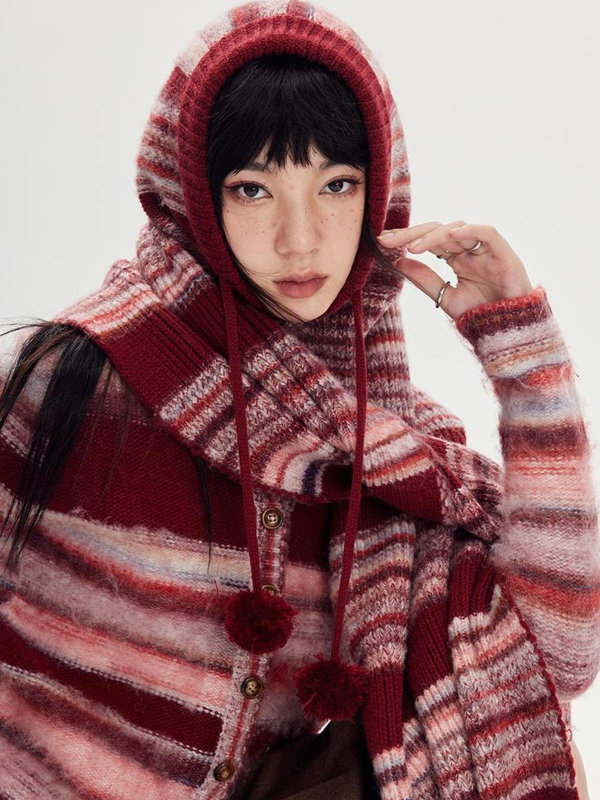 Retro Striped Knit Beanie Scarf Set