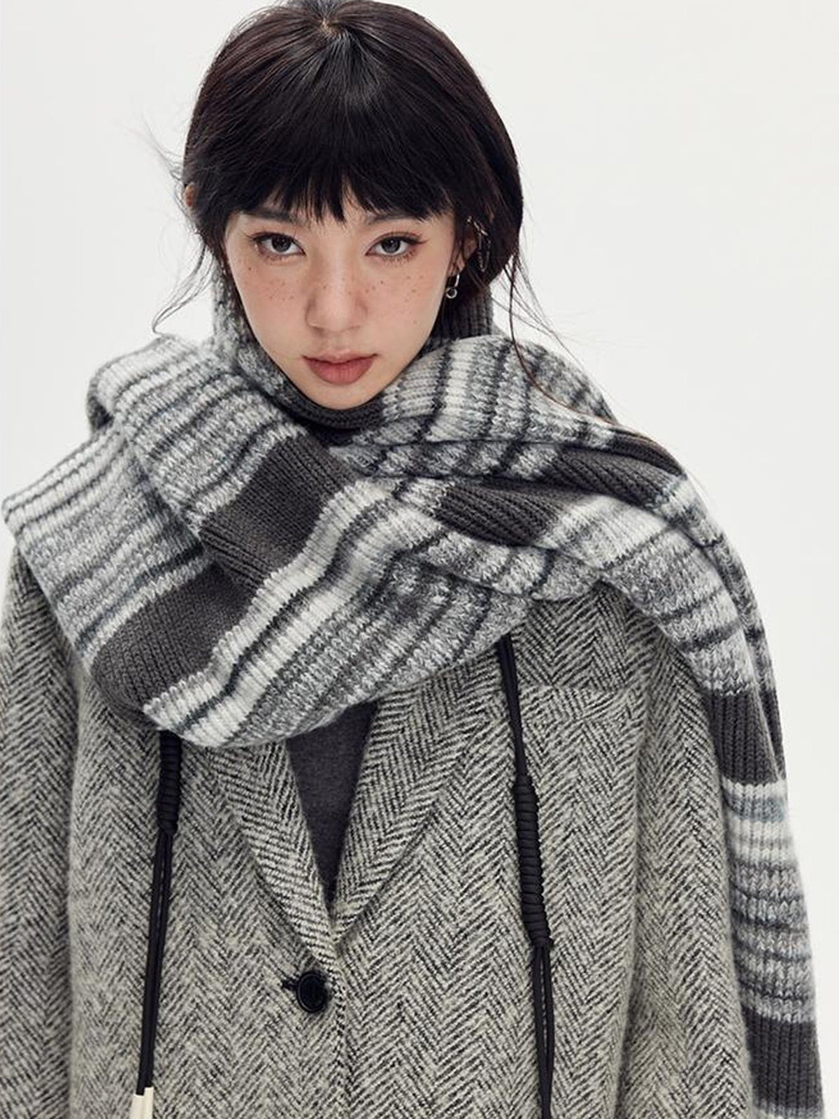 Retro Striped Knit Beanie Scarf Set