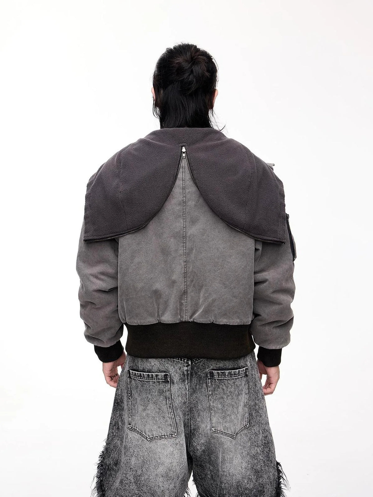 Retro Unisex Washed Graphite Hooded Jacket