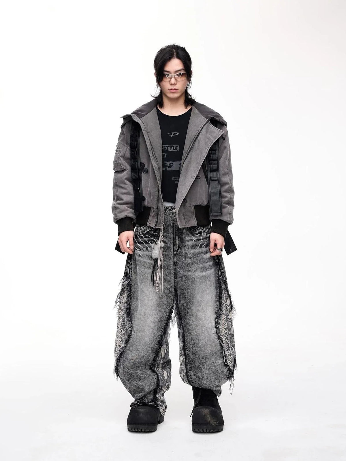 Retro Unisex Washed Graphite Hooded Jacket