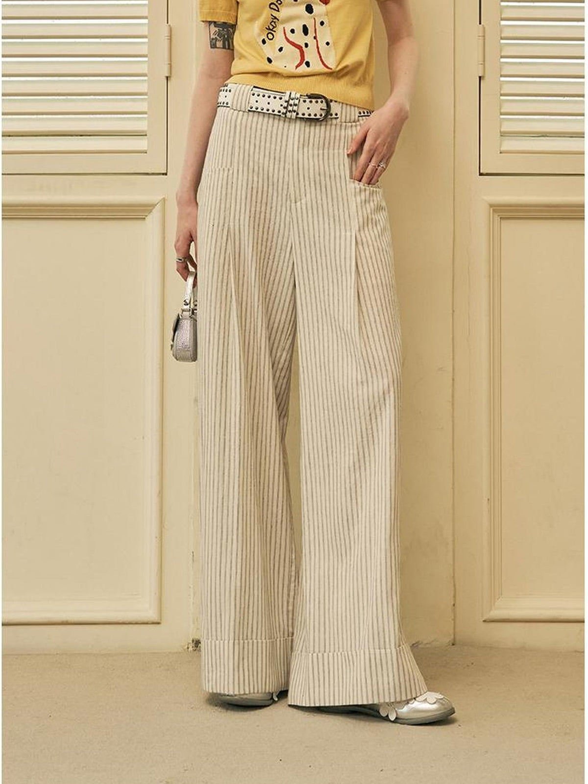 Roman Holiday Striped Wide Leg Cotton Pants