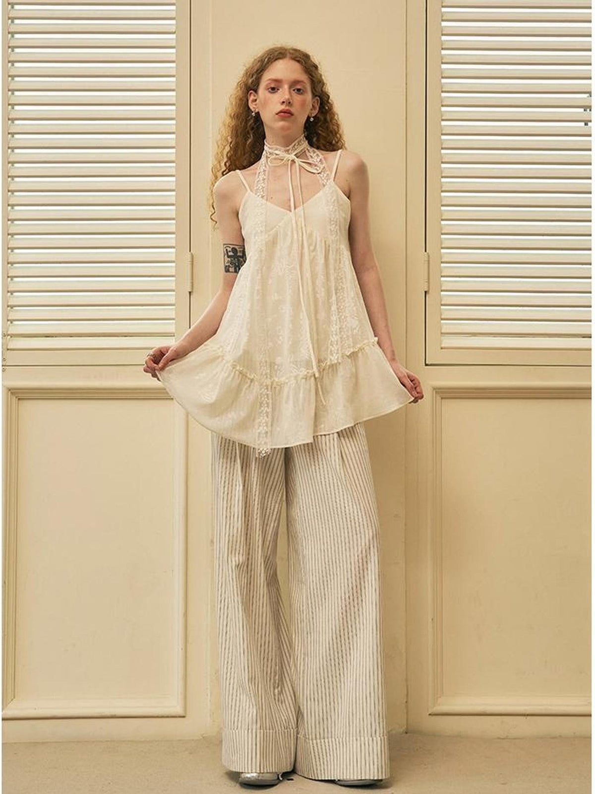 Roman Holiday Striped Wide Leg Cotton Pants
