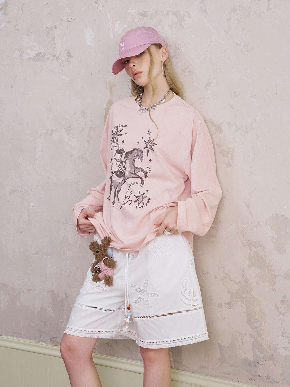Seashell Lace Trim Cotton Shorts