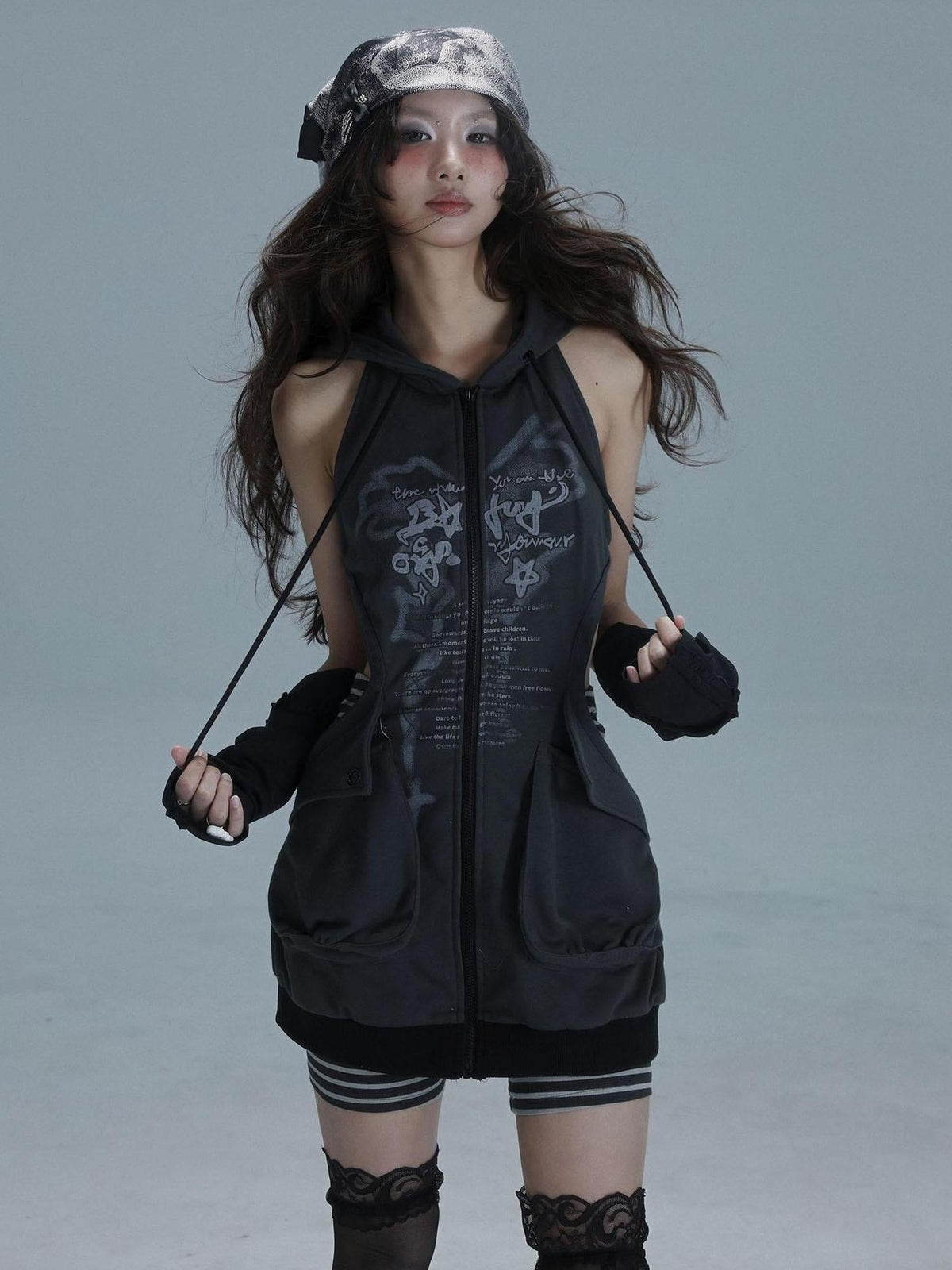 Sleepy Hollow Punk Cutout Hoodie Dress Set