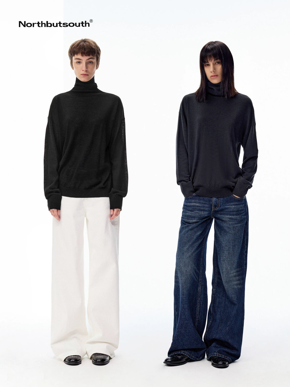 Solid High Neck Layering Loose Fit Women's 100 Percent Wool Sweaters