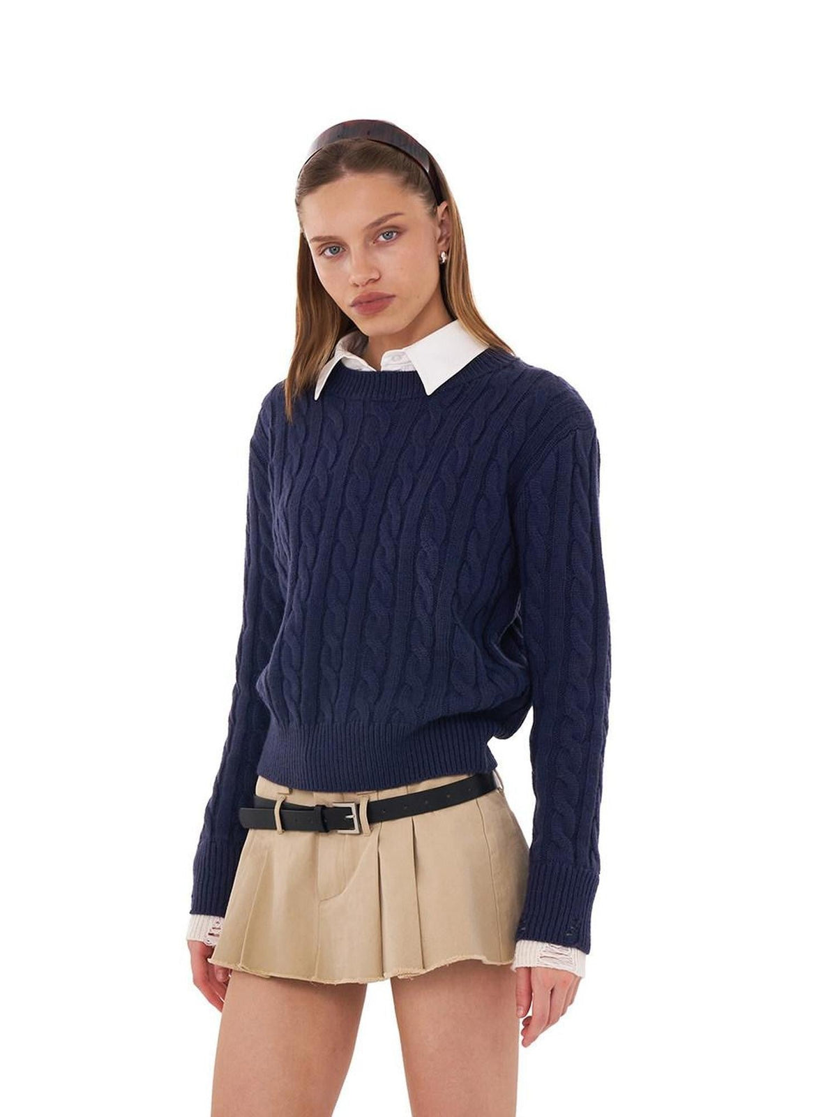Cable Knit Colorblock Loose Fit Women's Acrylic Blend Sweaters