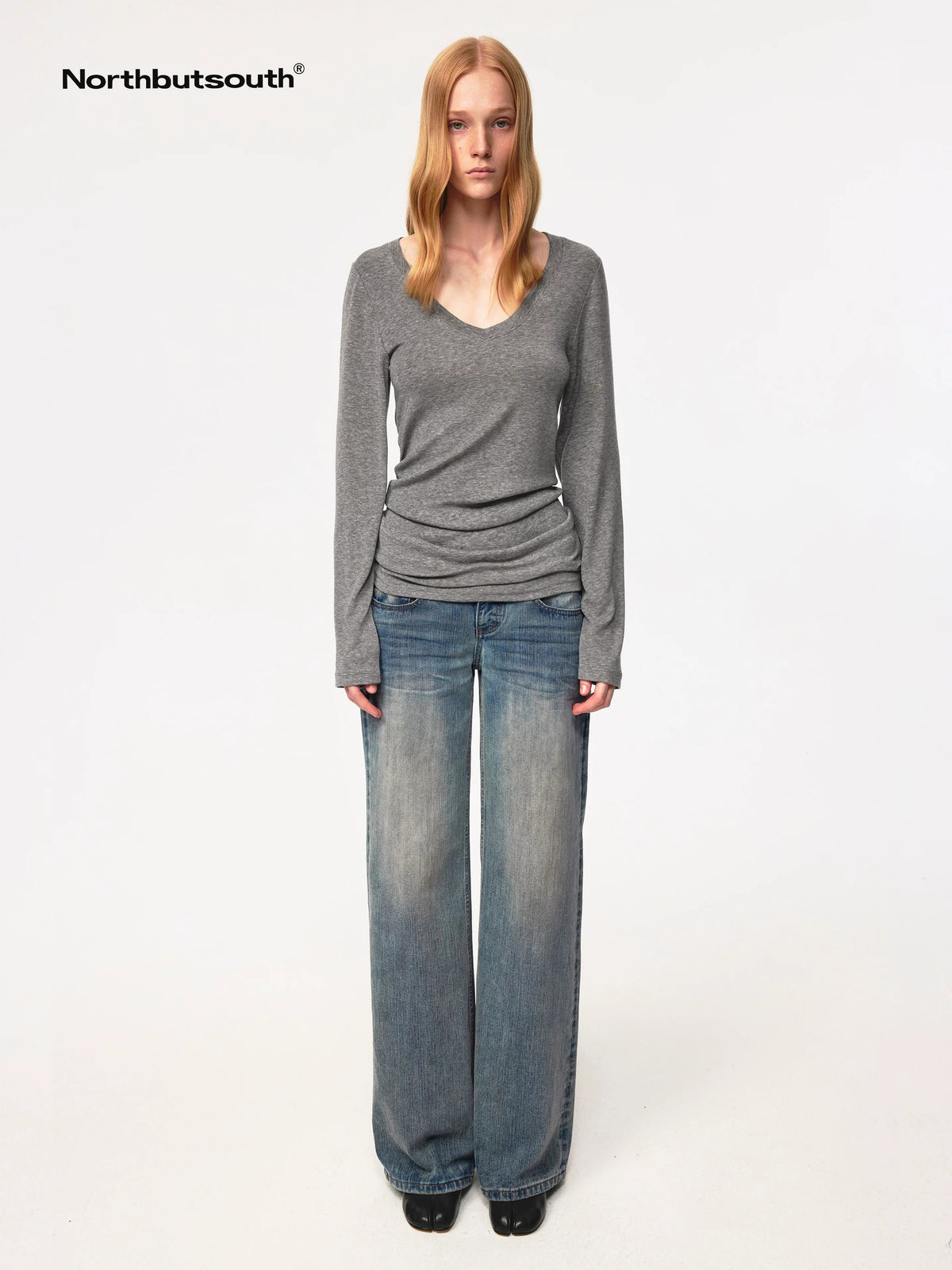 Textured Crease Low Rise Relaxed Jeans