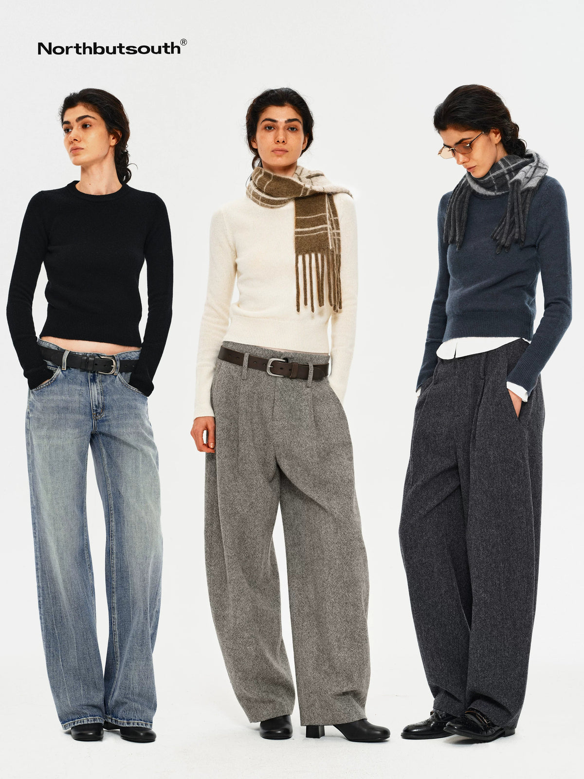 Tri Color Cropped Pullover Women's 100 Percent Wool Loose Casual Sweaters