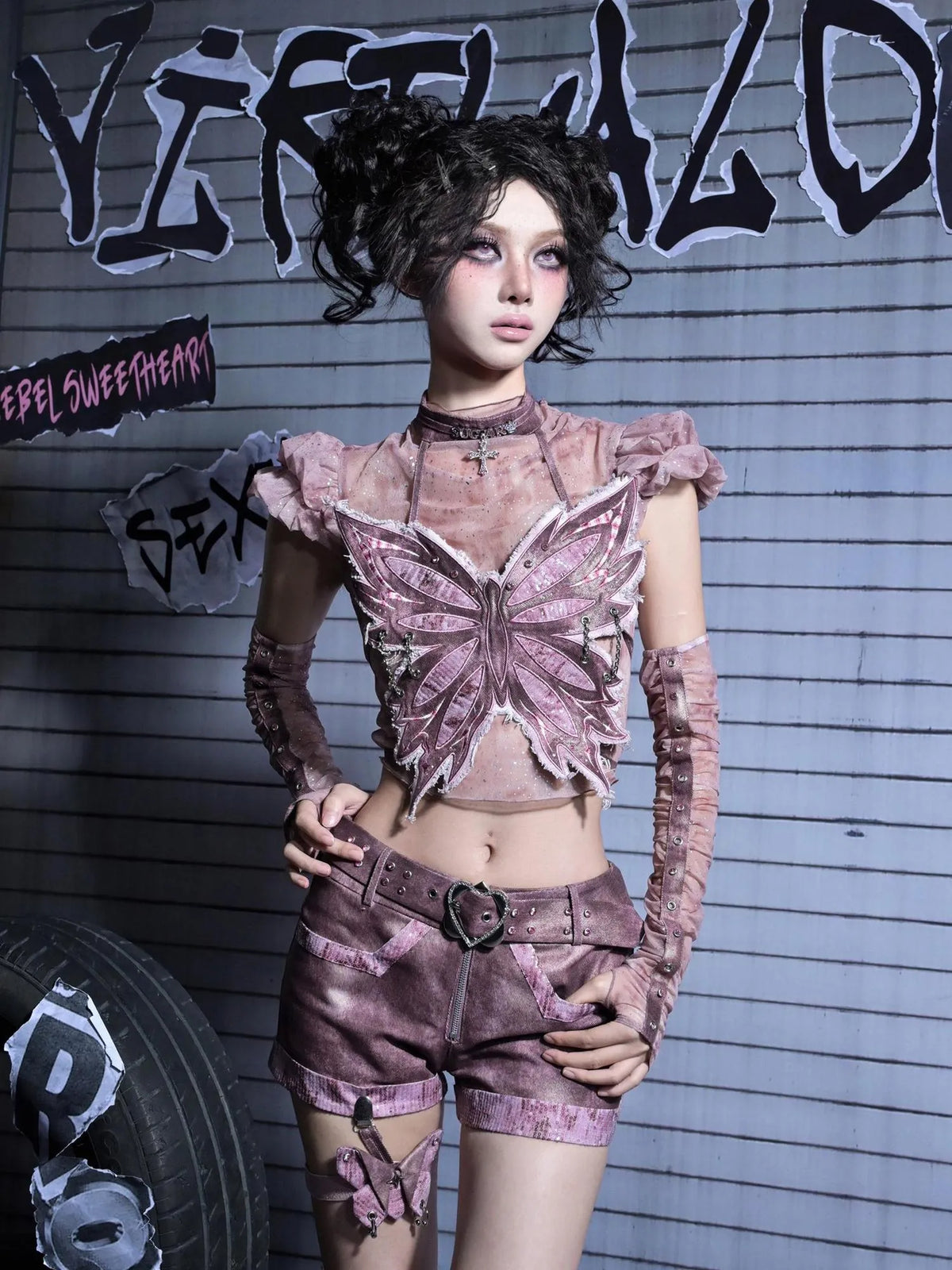 Heart Eroding Butterfly Cage Y2k Shorts