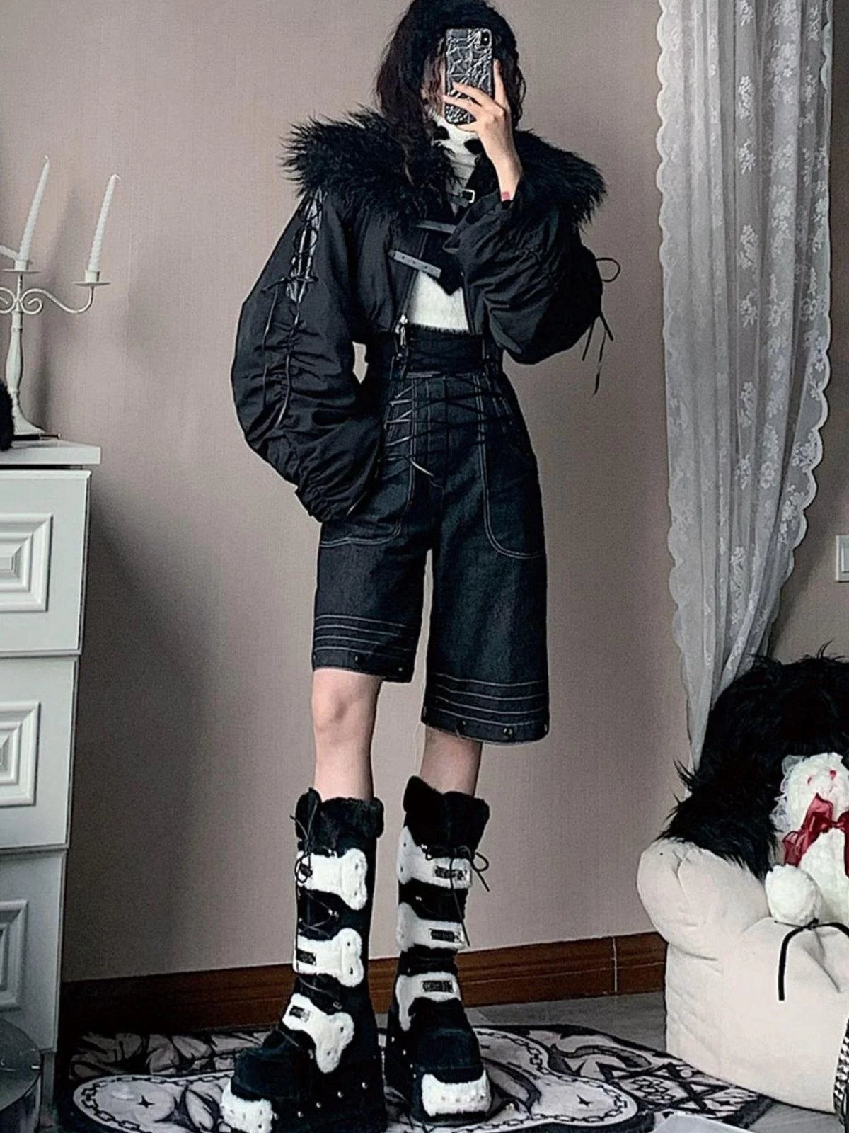 Winter Fox Fur Trimmed Cropped Jacket