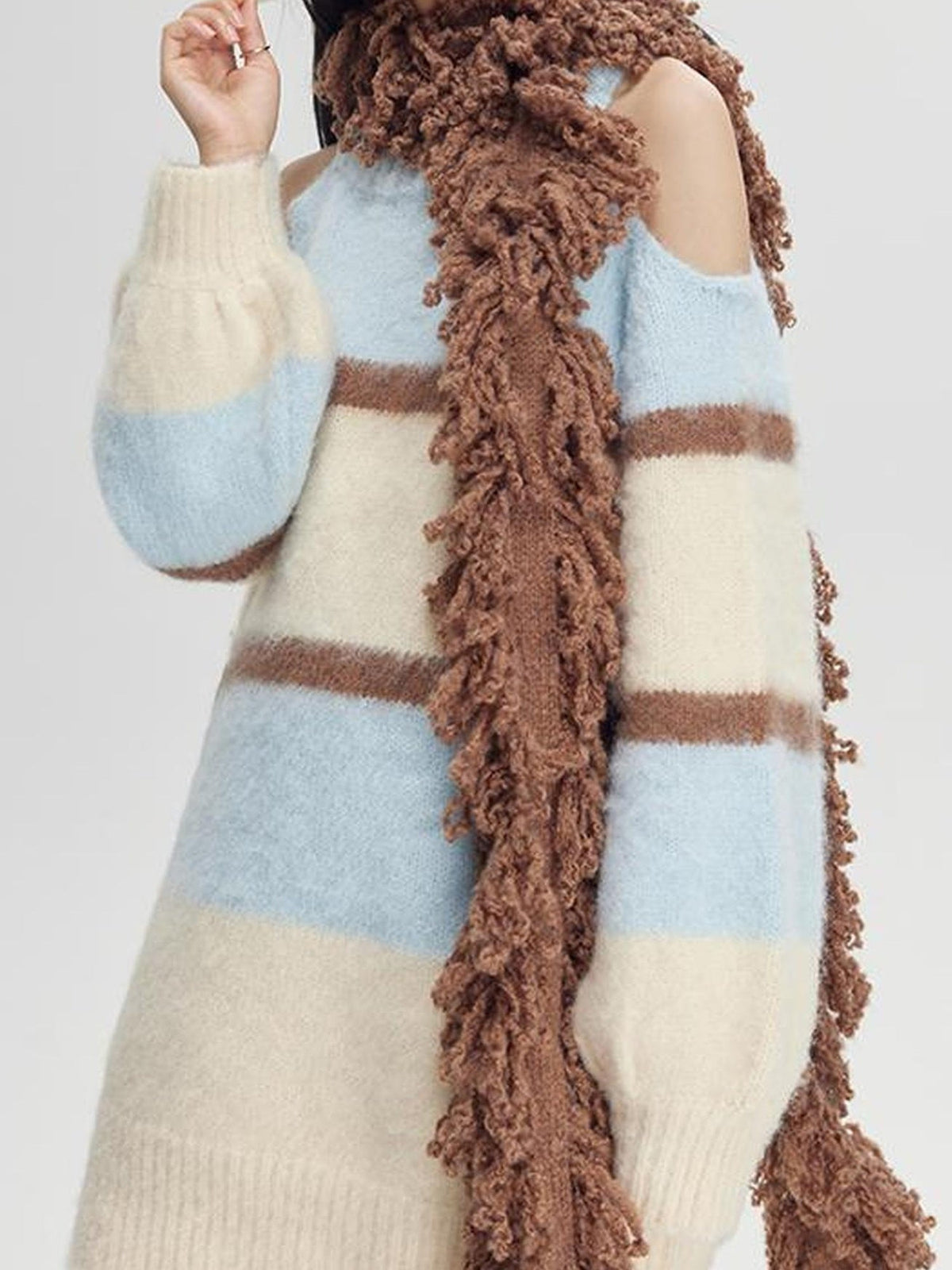 Winter Fringe Warmth Knitted Scarf Wrap