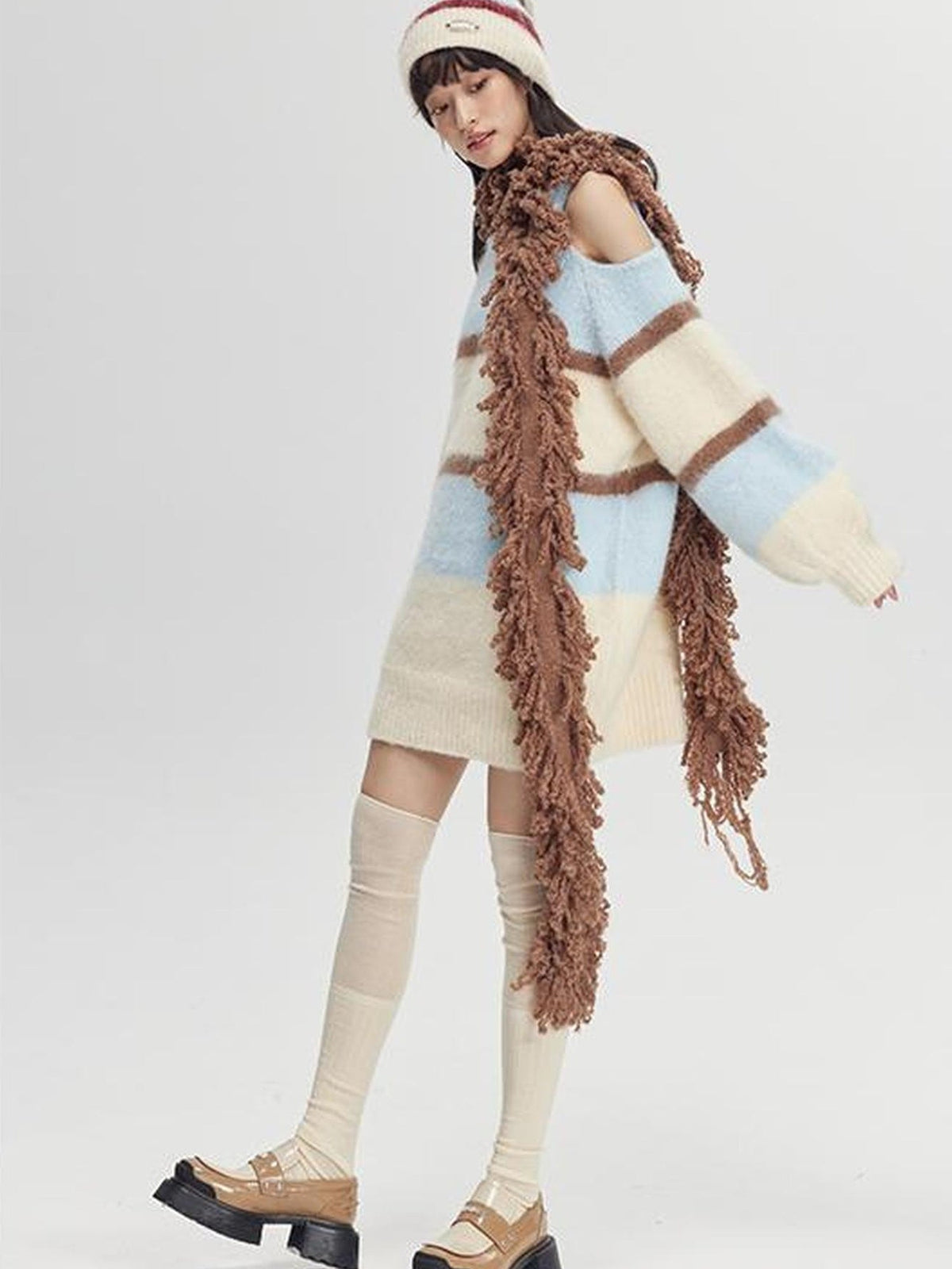 Winter Fringe Warmth Knitted Scarf Wrap