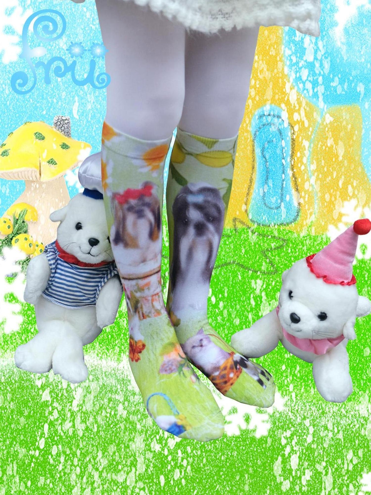 Winter Pup Print Green Socks
