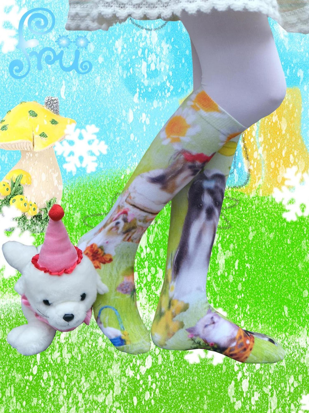 Winter Pup Print Green Socks