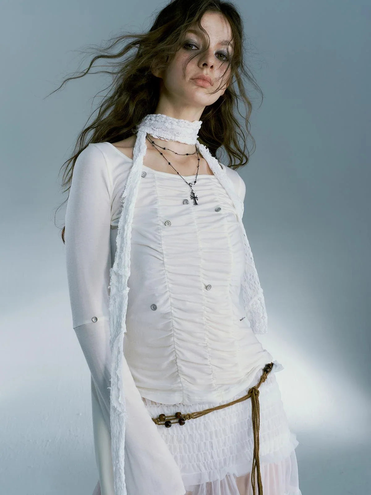 Women'S White Flared Sleeve Blouse Tops T-Shirt