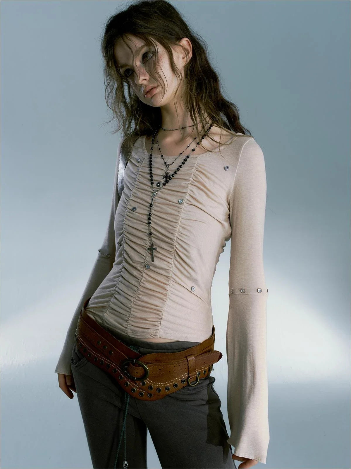 Women'S White Flared Sleeve Blouse Tops T-Shirt