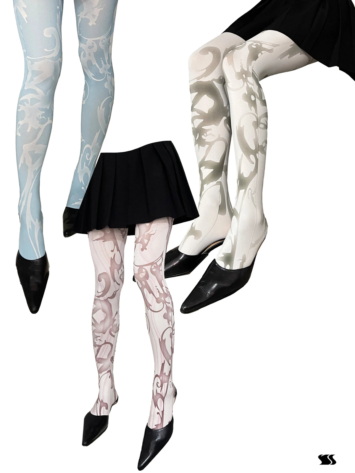 Print Tights With Contrast Crotch Design