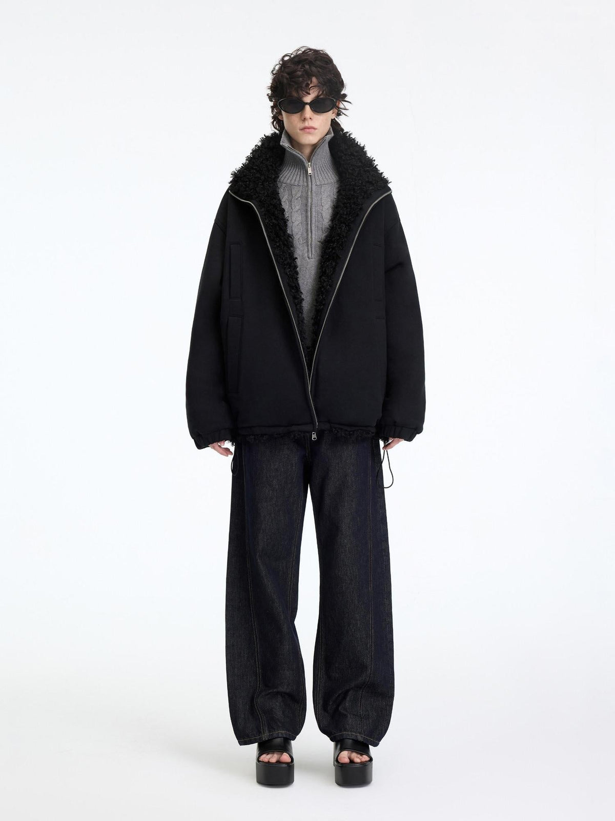 Reversible Fleece Lined Loose Fit Long Vintage Black Womens Puffer Jackets