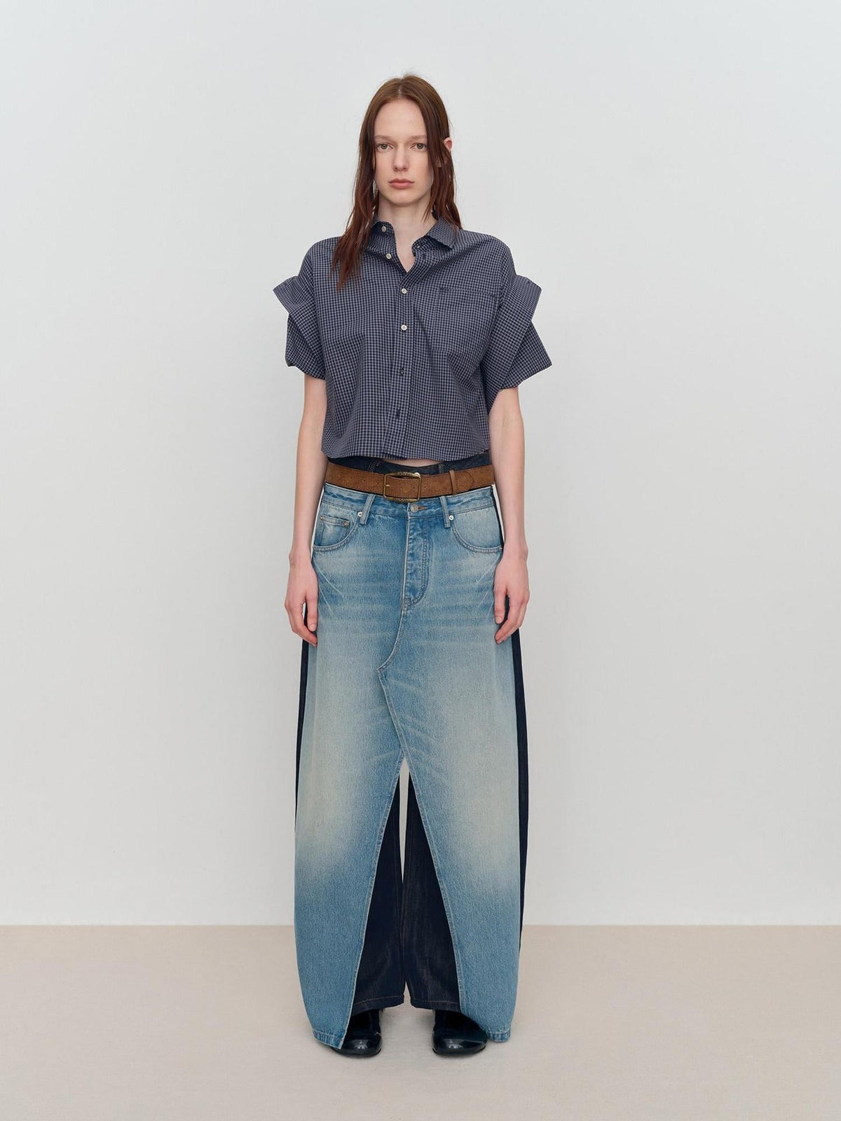 Durable Washed Denim Casual Loose Natural Waist Zipper Fly Blue Wide-Leg Jeans