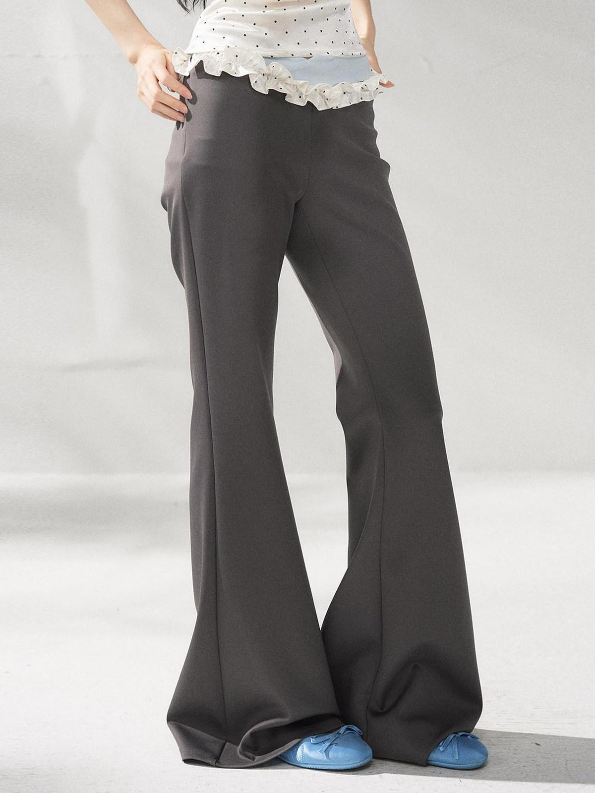 High Waist Minimal Commuter Micro Flare Women Office Dark Gray Flared Pants