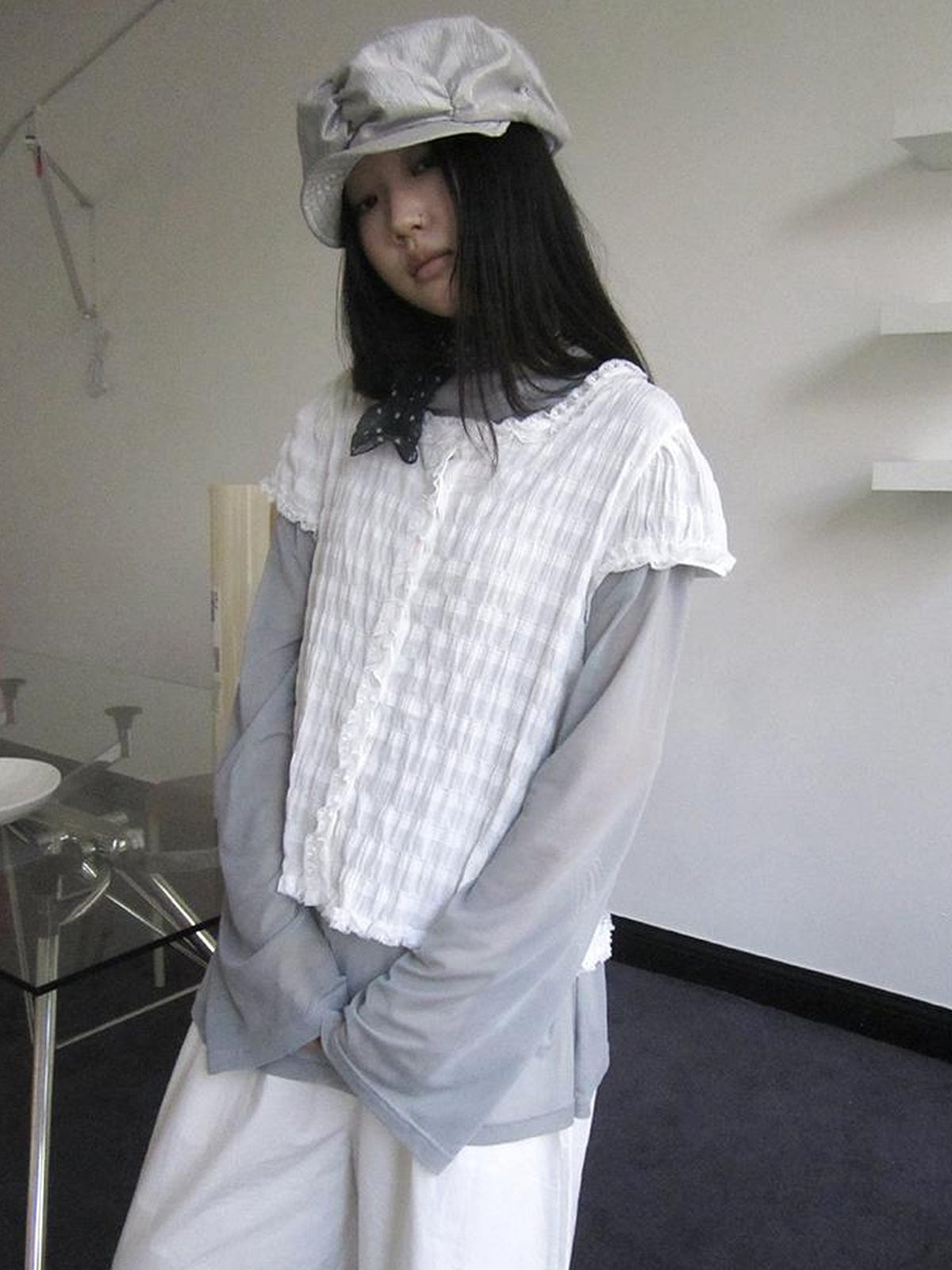 Gray Layered Loose Fit Long Sleeve Turtleneck Top