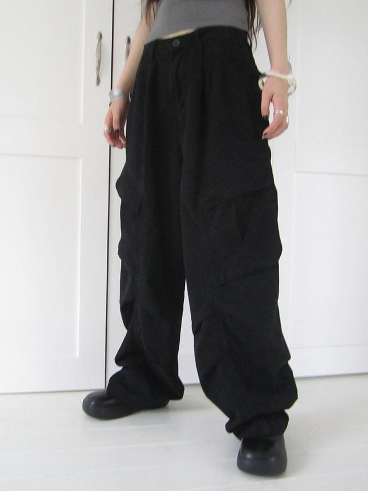 Vintage Washed Pleated Pocket Cargo Pants