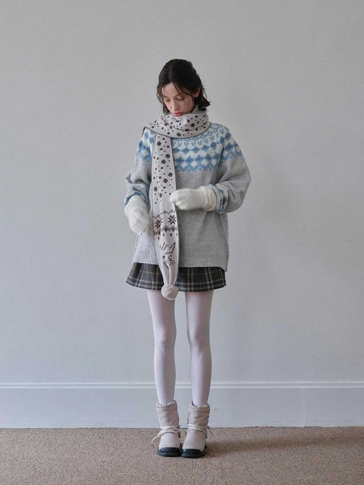 Nordic Fair Isle Jacquard Oversized Women'S Wool Blend Sweaters