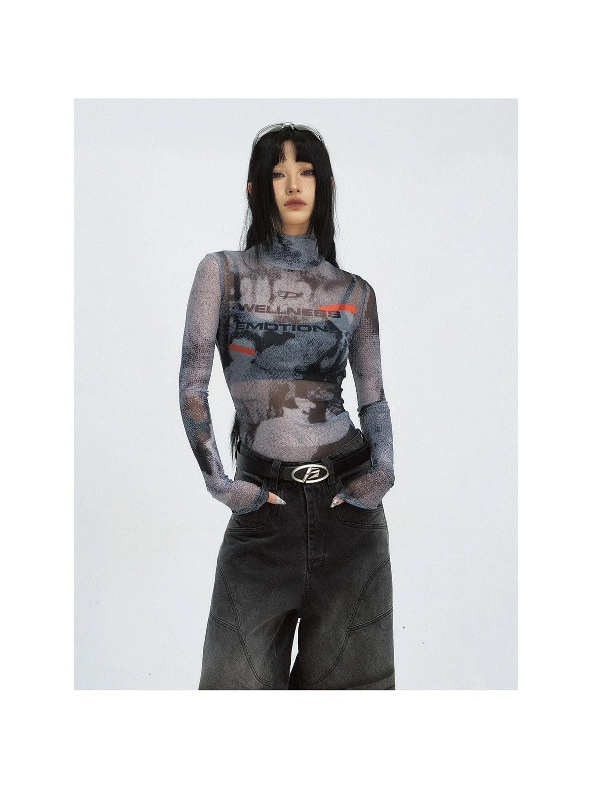 Women Sheer Mesh Long Sleeve Slim Fit Sexy Sun Protection T Shirt