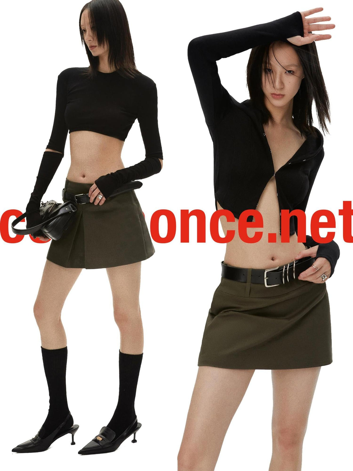 Army Green Reversible Short Blazer Skirt With Dual Waist