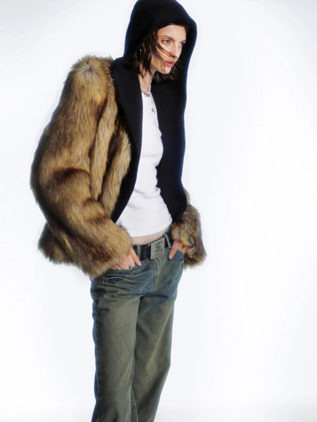 Detachable Hooded Eco Fur Jacket