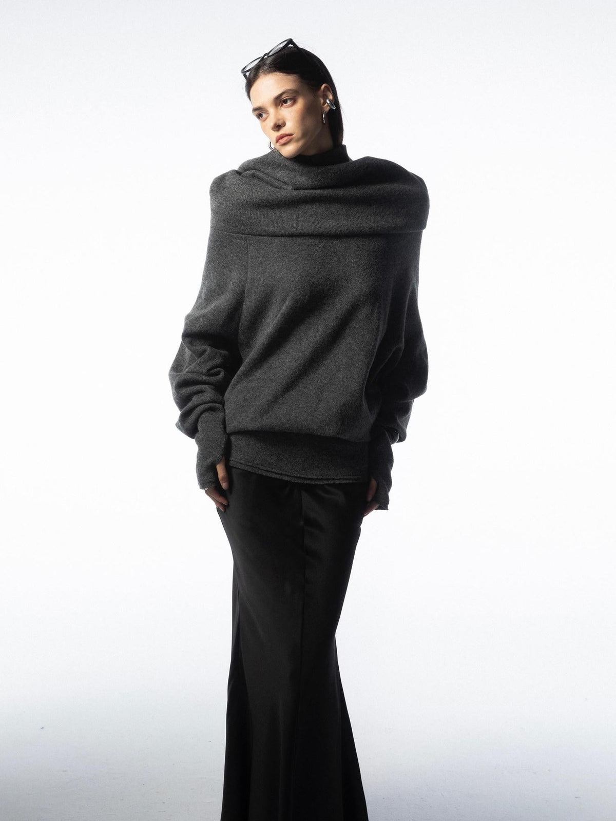 Longline Versatile High Stacked Collar Women's Acrylic Blend Pullover Sweaters