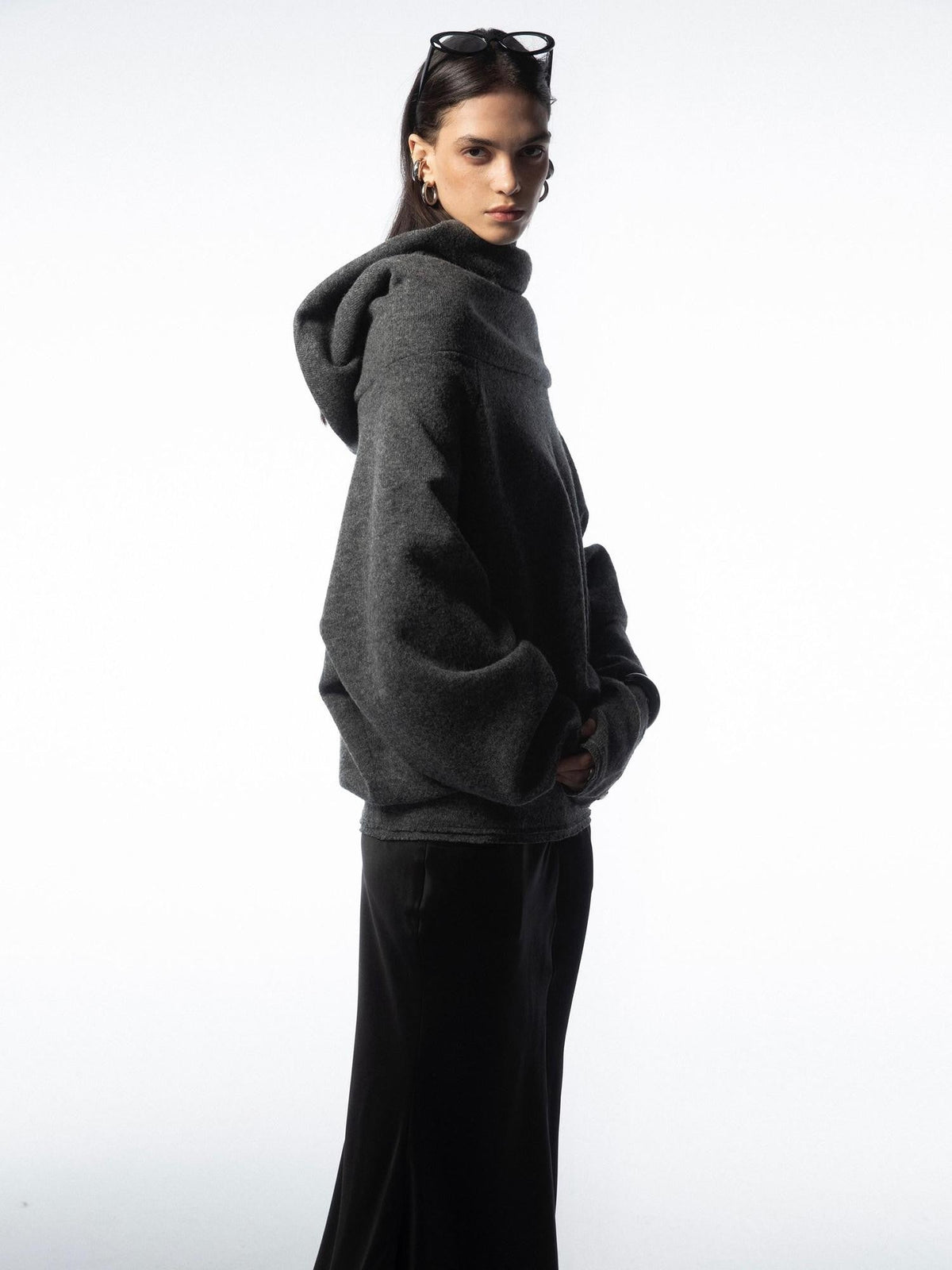 Longline Versatile High Stacked Collar Women's Acrylic Blend Pullover Sweaters