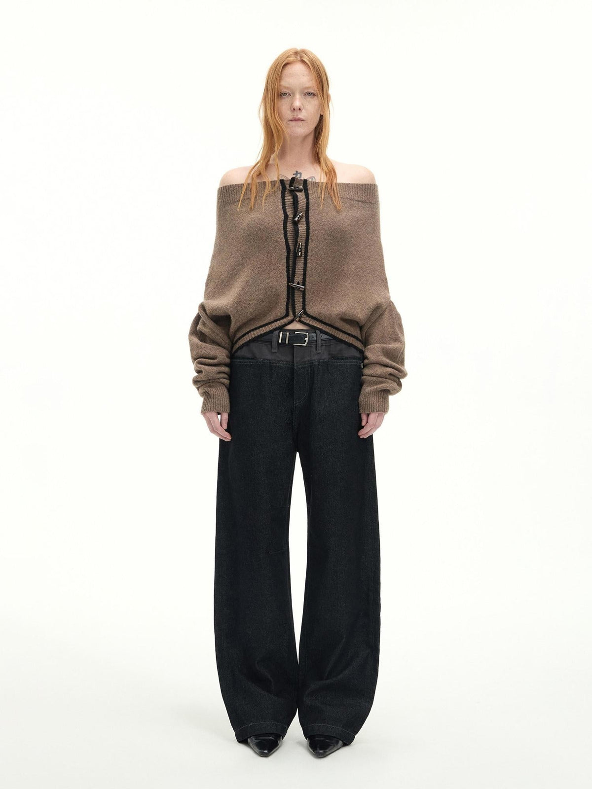 Casual Patchwork Low Waist Loose Women Black Cotton Wide-Leg Jeans