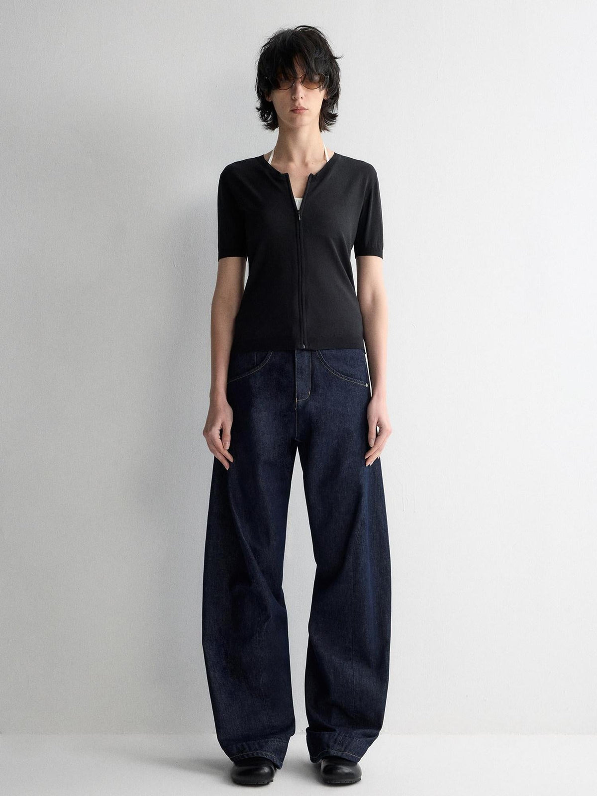 Durable Dark Cotton Denim Casual Oversized Natural Waist Ladies Wide-Leg Jeans