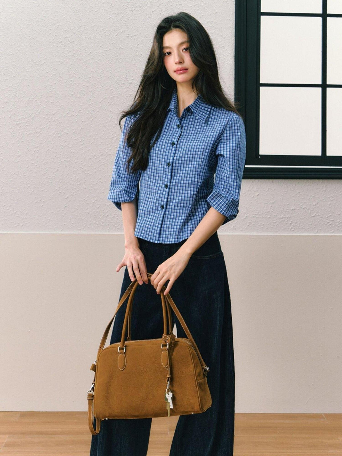 Dark Blue Non Stretch Natural Waist Casual Straight Cut Ladies Wide Leg Jeans