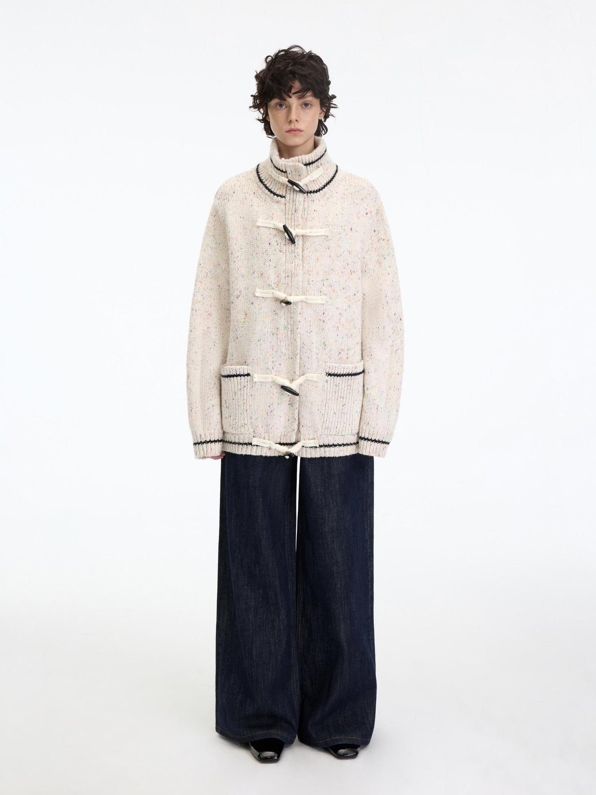 Viscose Wool Blend Button Cardigan Stand Collar Loose Fit Women Apricot Sweaters