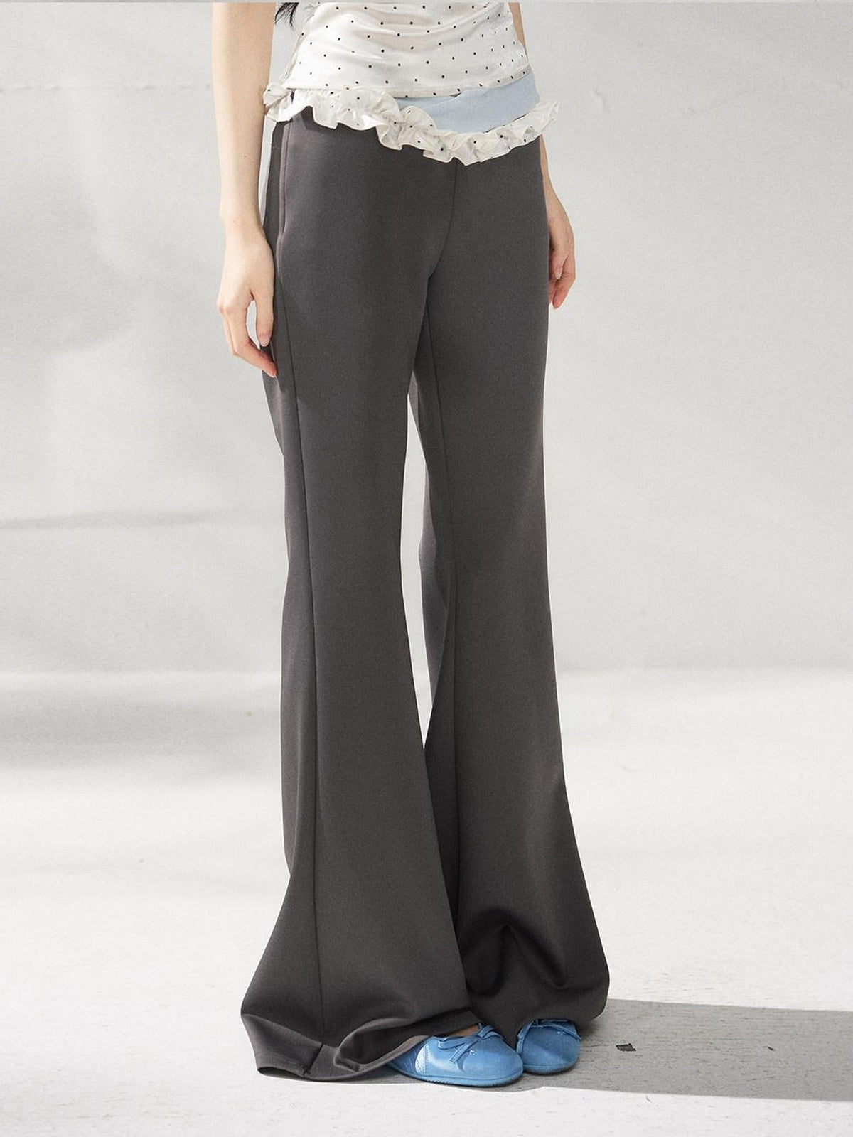 High Waist Minimal Commuter Micro Flare Women Office Dark Gray Flared Pants