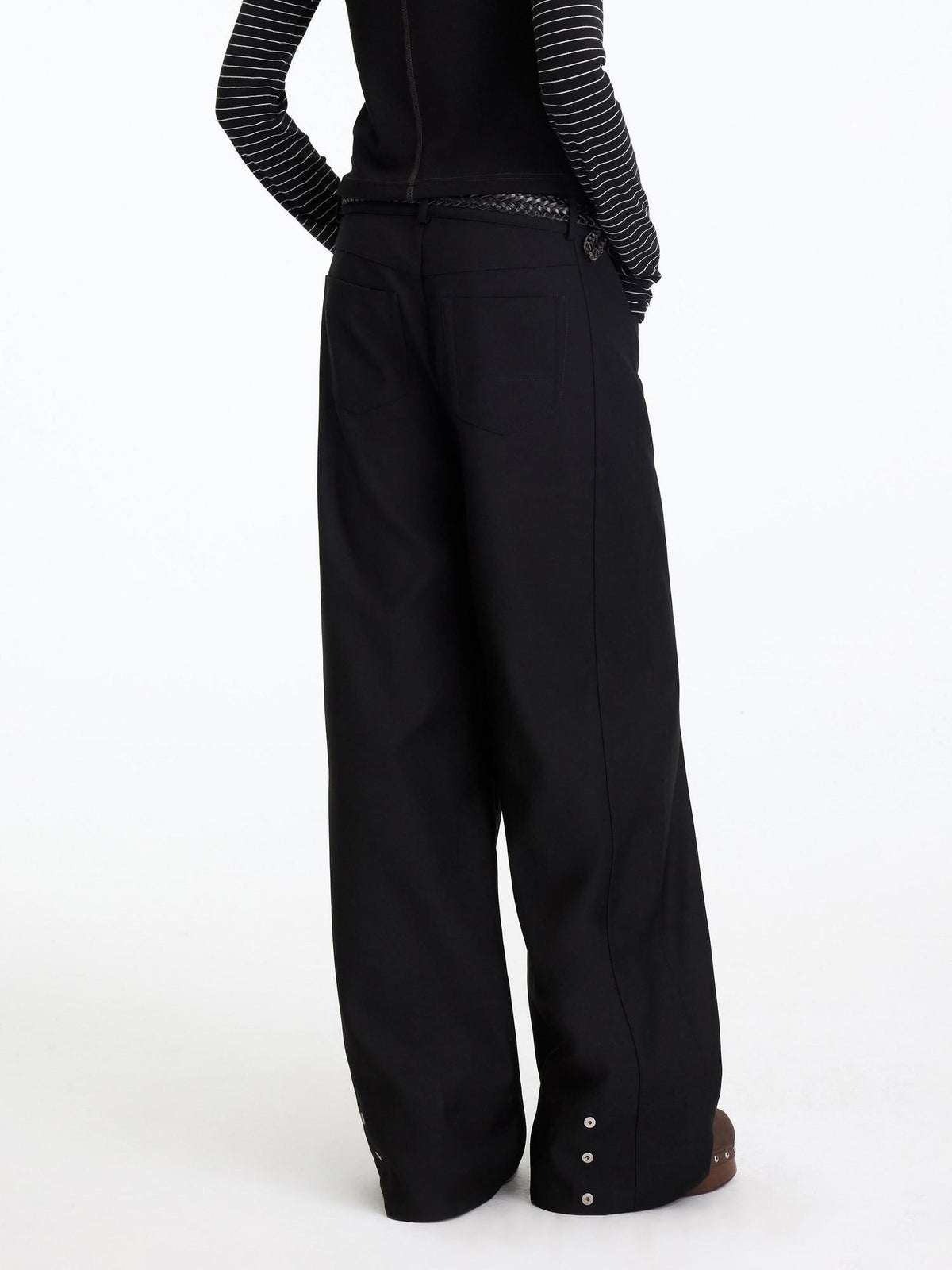 Comfortable Low Rise Minimalist Unisex Black Polyester Wide-Leg Pants