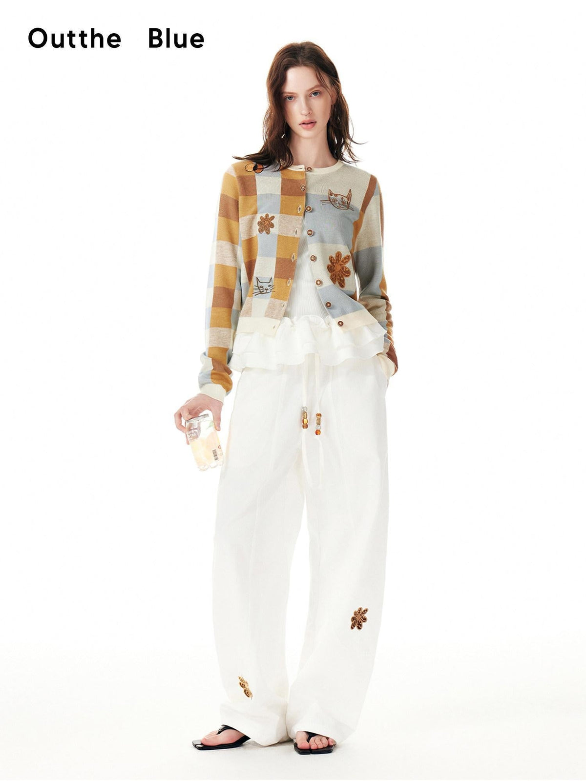 Cotton Drawstring Pockets Natural Waist Workwear Long White Wide Leg Pants