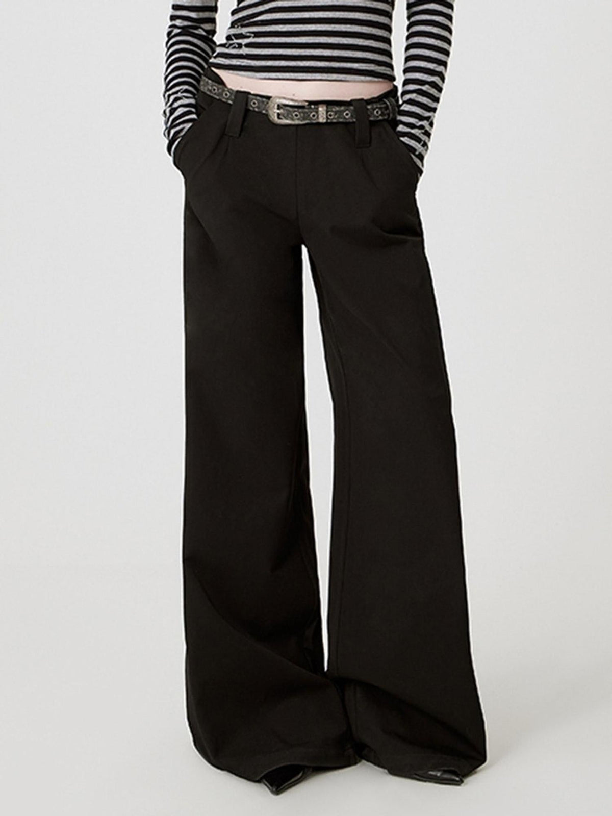 Original Pocketed Low Rise Zip Fly Stretch Black Women Straight Pants
