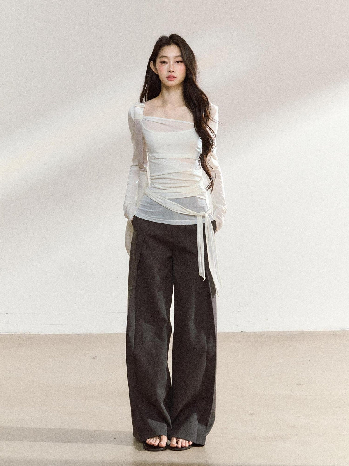 High Waist Commuter Straight Fit Long Dark Gray Teen Girls Straight Pants