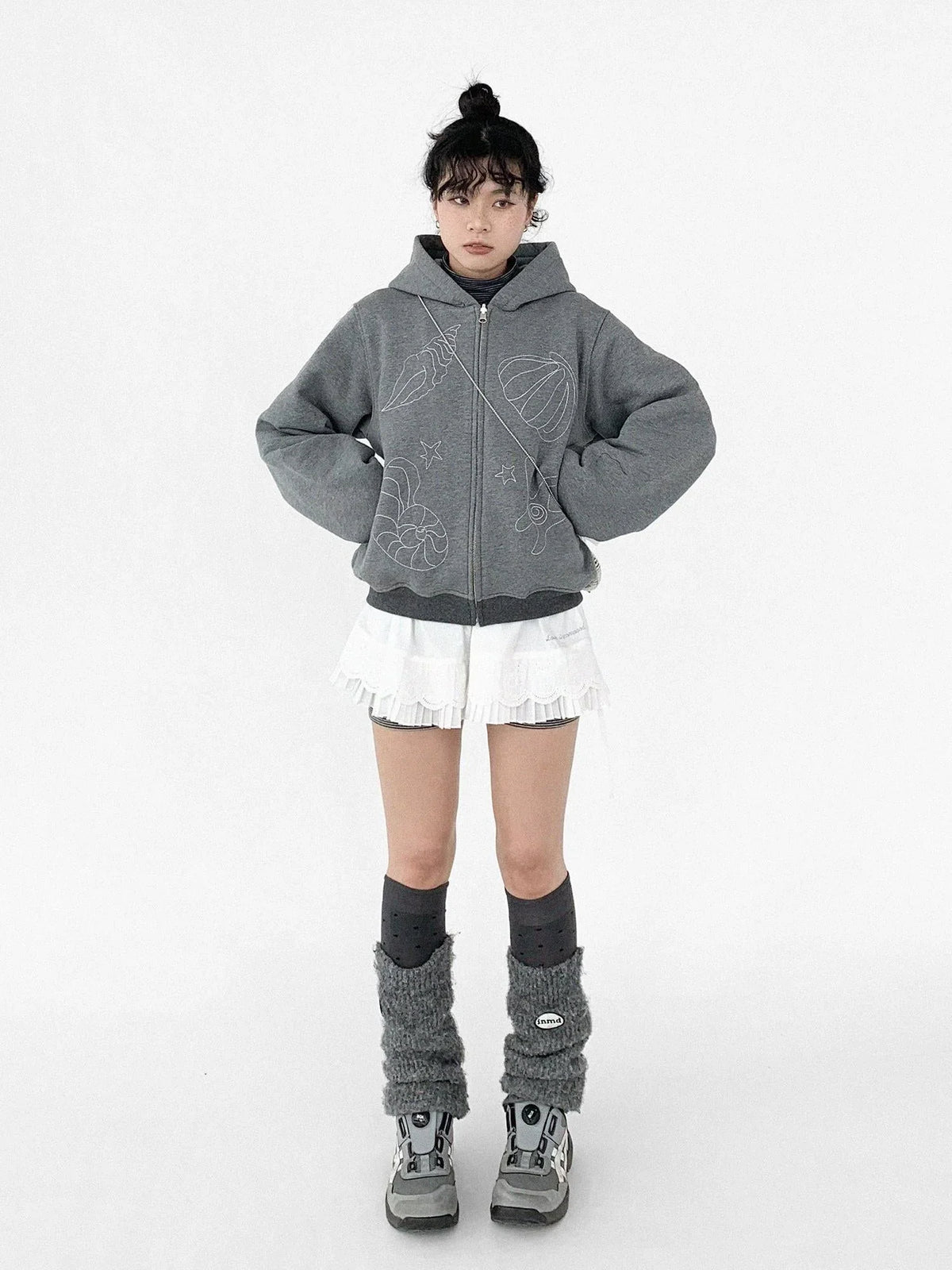 Embroidery Hooded Cardigan Short Jacket